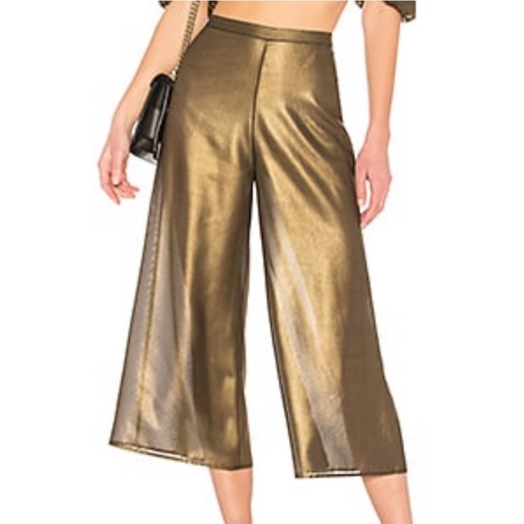 NO OFFERS LPA metallic gold Lurex Pant 664 wide leg crop pants S - Picture 2 of 13
